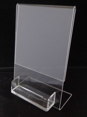 10 Acrylic 5&#034; x 7&#034; Slanted Sign Holders with Attached Business Card Holder
