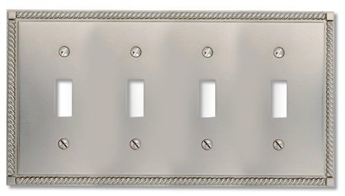 Georgian Cast Metal Four Toggle Wallplate Satin Nickel Economical Way 54t4n