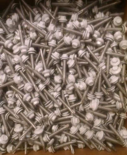 2000 White #12 x 1 1/2&#034; hex metal frame building screws with washer self tapping