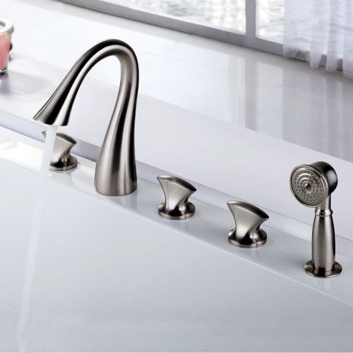 Contemporary 5 Hole Roman Tub Brushed Nickel Bathroom Faucet Tap Free Shipping