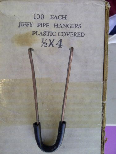 (100) Jiffy J- hook PIPE HANGERS 1/2 INCH x 4 INCH STEEL copper coated/W plastic