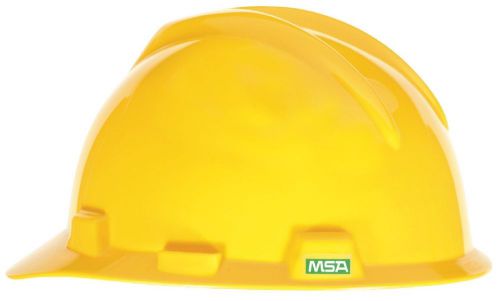 Msa 475360 yellow v-gard slotted hard hat cap with fastrac ratchet suspension for sale