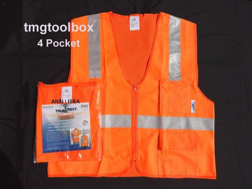 Medium orange safety vest 4 pocket, high visibility security mesh back, zipper for sale