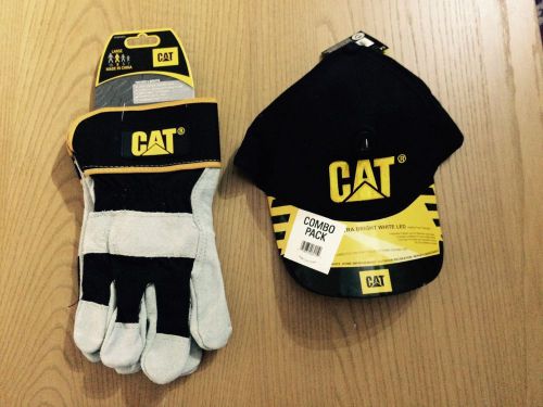 Caterpillar Adjustable Cap and Leather Work Gloves - Large - NEW.