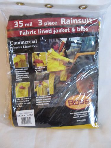 New Boss Commercial 35 Mil 3 Piece RainSuit Fabric Lined PVC Jacket &amp; Bibs XL