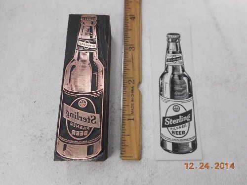 Letterpress Printing Printers Block, Sterling Pilsner Beer in Bottle