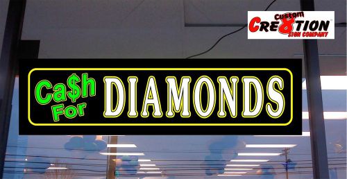 LED Light Box Sign Window sign -CASH FOR DIAMONDS Neon/banner altern. 46&#034;x12&#034;