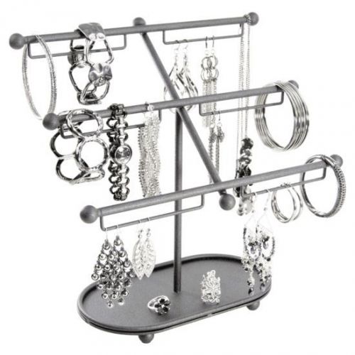 Earring Holder Tree Stand Jewelry Organizer Bracelet Storage Rack Metal Black