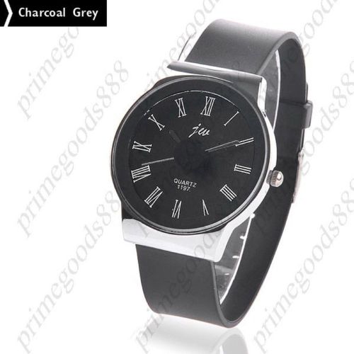 Round Roman Numerals Quartz Black Band Ladies Wristwatch Women&#039;s Charcoal Grey