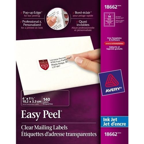 Avery easy peel mailing label - 1.33&#034; w x 4&#034; l - 140 / pack - clear for sale