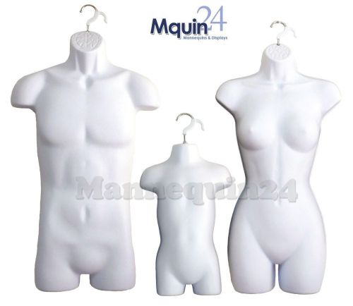 MALE, FEMALE &amp; TODDLER (a set of 3 pcs) Mannequins Body Forms for Hanging-White