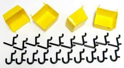 5 Yellow Part Bins &amp; 40 Blk. Peg Hooks - Garage Tool Board Storage, Craft  # TU*