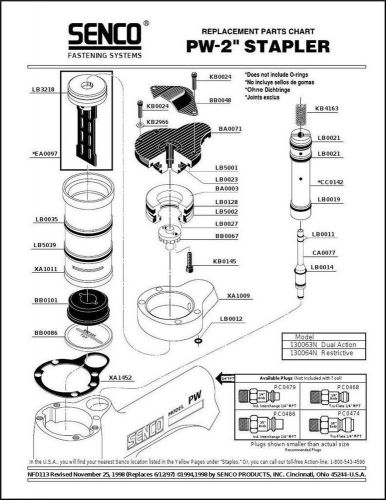 Senco Stapler PW-1  PW-2 PW1 PW2 O-ring Rebuild Kit Parts LOWEST COST!!!!