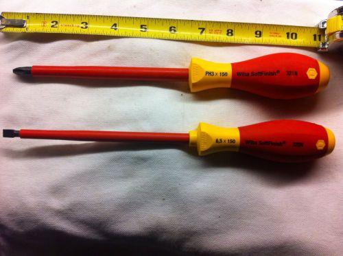 2 wiha softfinish 1000 v insulated screwdrivers ph3x150 321n &amp; 6,5x150 320n for sale