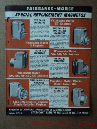 c.1946 Fairbanks Morse Replacement Tractor Magneto Catalog Brochure Vintage VG+