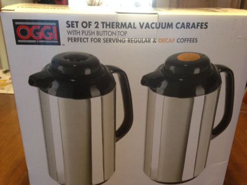 Oggi set of 2 thermal vacuum carafes with push button top. for sale