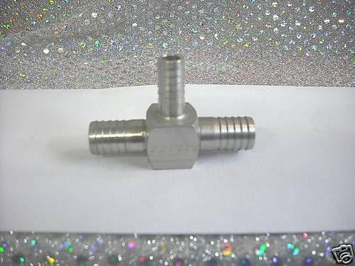 barb tee, Stainless Fitting, barb, TEE  1/2 Barb x 1/2 Barb x 3/8 Barb