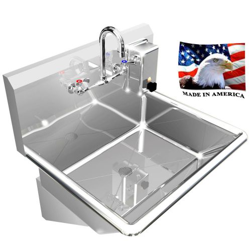 HAND SINK MANUAL FAUCET 24&#034; SINGLE WALL MOUNT LAVATORY #304 STAINLESS STEEL