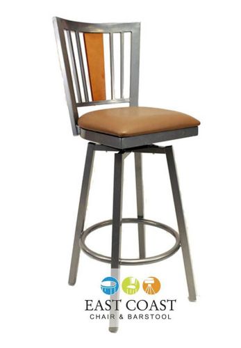 New steel city silver metal swivel restaurant bar stool with tan vinyl seat for sale