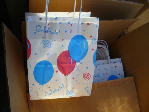 500 (250x2) PRINTED Celebrate Balloons PAPER RETAIL GIFT BAGS 8x5x10, w/handle