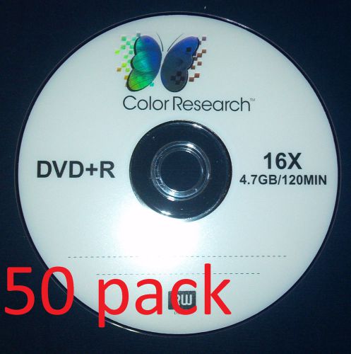 50 Pack DVD+R 16X 120 mins 4.7GB C18-420 Color Research Cake Box blank dvds