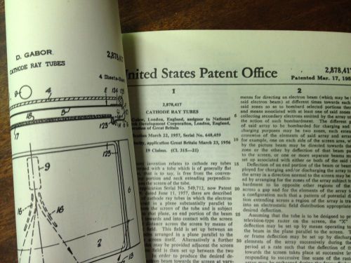 VINTAGE US UNITED STATES PATENT OFFICE CATHODE RAY TUBES MARCH 1959