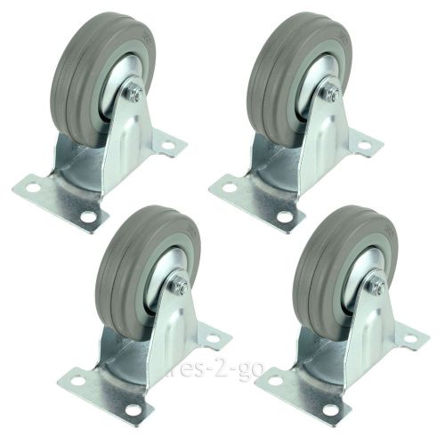 4 x heavy duty 75mm rubber castor wheels fixed plate middle fixing 3&#039;&#039; wheel for sale