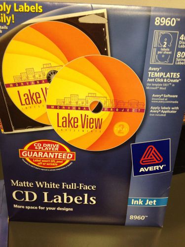 Avery 8960 CD Inkjet Labels, 2 Labels per Sheet, 40 Labels/PK, Matte White