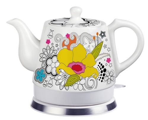 12039 Teapot, Ceramic, Teamaker, Large Yellow Flower 12039