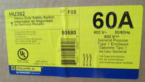 Square d hu362 safety switch disconnect 60 amp 600v 3 ph non fusible new in box for sale