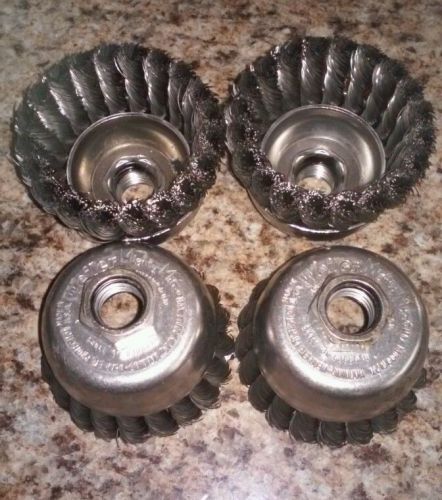 Lot Of 4 Weiler Reverse Nut Single Row Knotted Wire 2 3/4&#034; Cup Brushes NEW