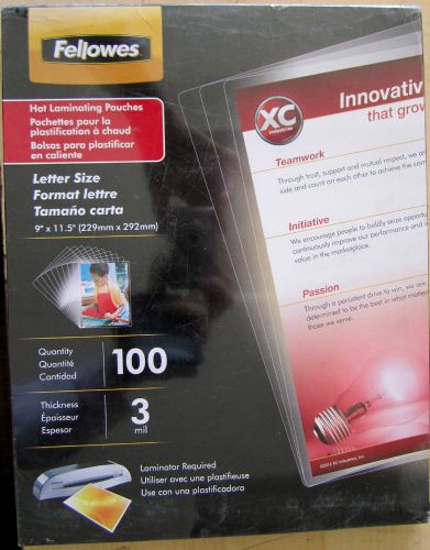 Fellowes laminating pouches  3mil 100 sheets 9 x 11.5&#034; crc52005 for sale