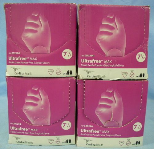4 Boxes/40pr ea  Cardinal Health Ultrafree Max Latex Surgical Gloves #2D7294I