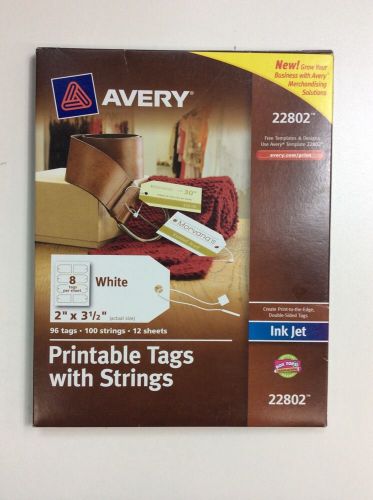 Avery 22802 Printable Tags w/ String Fasteners, 2&#034; x 3-1/2&#034;, 96 Tags/PK, White