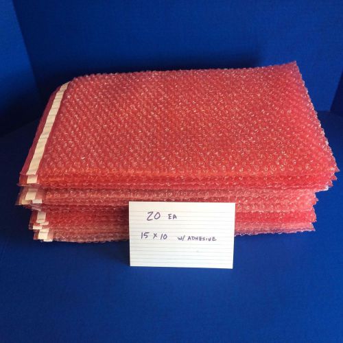 20ea Anti-static bubble bags (pink) 15 in x 10 in W/ Adhesive strip