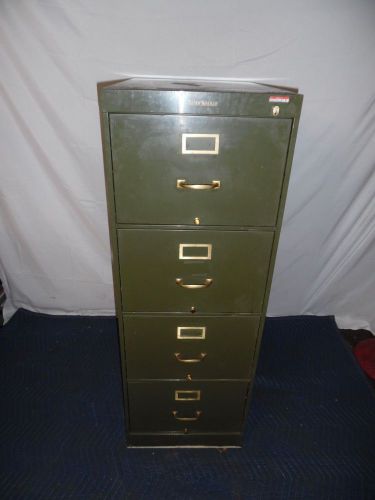Vintage Shaw Walker 4 Drawer Filing Cabinet Heavy Duty Green Used