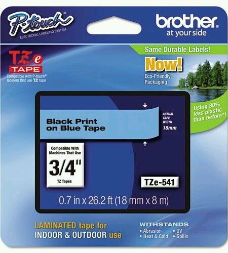 Brother 3/4&#034; Black Print on Blue Tape Regular Strength Adhesive 18 mm label