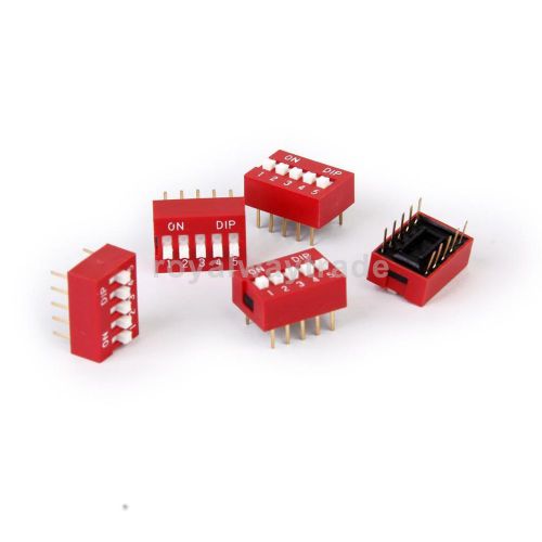 5pcs 5P 5 Position DIP Switch 2.54mm Pitch 2-Row 10-Pin Slide Switch - Red New