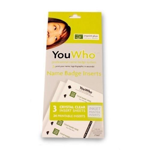 YouWho Professional Name Badge Insert Sheet Pack Crystal Clear/Inkjet, 24/Pk