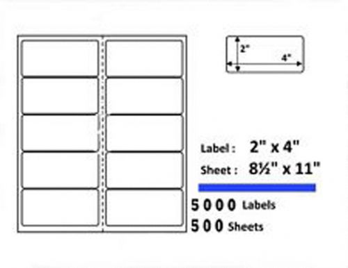 5000 Shipping Labels 2&#034;X4&#034; Mailing Address 500 Sheets Compare Avery 5163 5263