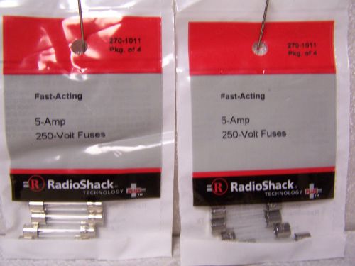 2 NEW PKGs of 4 Fast-Acting 5Amp 250V Fuses #270-1011 Radioshack