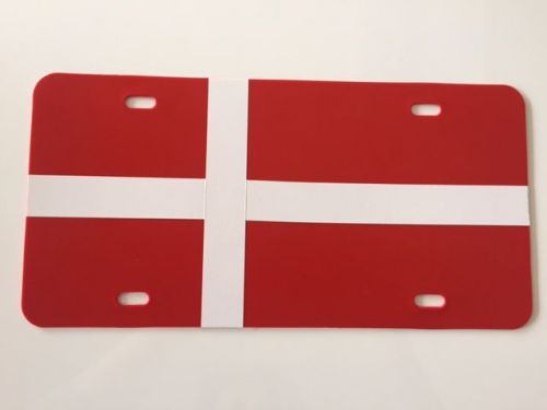 DENMARK FLAG WHITE SCANDINAVIAN CROSS 6&#034;x12&#034; PLASTIC LICENSE PLATE CAR TAG