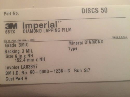 3M 661X DIAMOND lapping film 50 six inch diameter grade 3 mic backing 3 mil