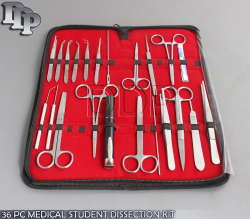 36 PC MEDICAL STUDENT DISSECTION KIT SURGICAL INSTRUMENT KIT W/SCALPEL BLADE #15