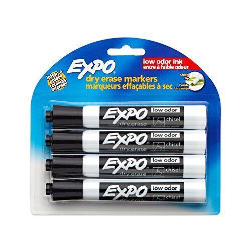 Expo 2 Low-Odor Dry Erase Markers, Chisel Tip, 4-Pack, Black 80661