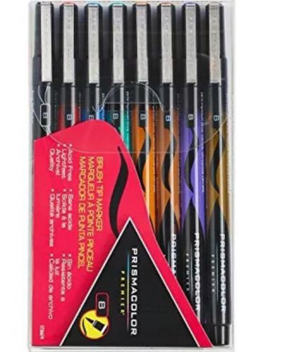 Prismacolor Premier Illustration Markers, Brush Tip, Set of 8 Assorted Colors