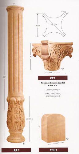 Fireplace Wood Set- 2  Columns, 2 Capitals, &amp; 2 Base- FP1-RW
