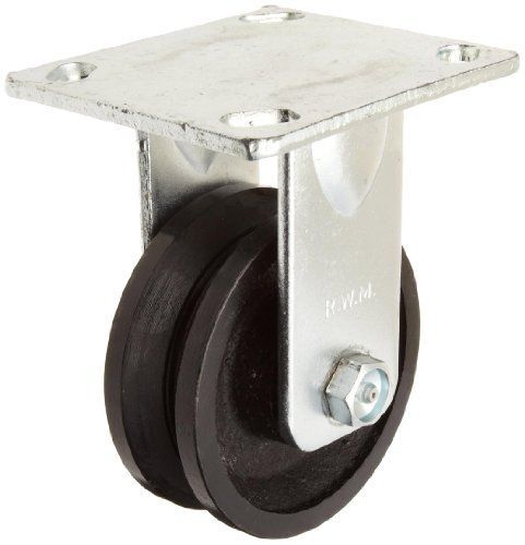 RWM Casters 40 Series Plate Caster, Rigid, V-Groove Iron Wheel, Roller Bearing,