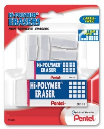 Pentel hi-polymer eraser mixed pack 4 cap erasers, 1 small block, 1 large pack for sale