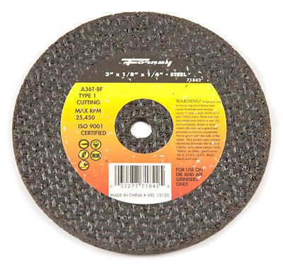 FORNEY INDUSTRIES INC 3&#034; x 1/8&#034; Type 1 Metal Cut Off Wheel with 1/4&#034; Arbor